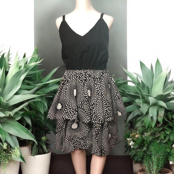 Women’s Strappy Fit n Flare Summer Sun dress, Geometric Flounce Skirt, Layered - Picture 1 of 12